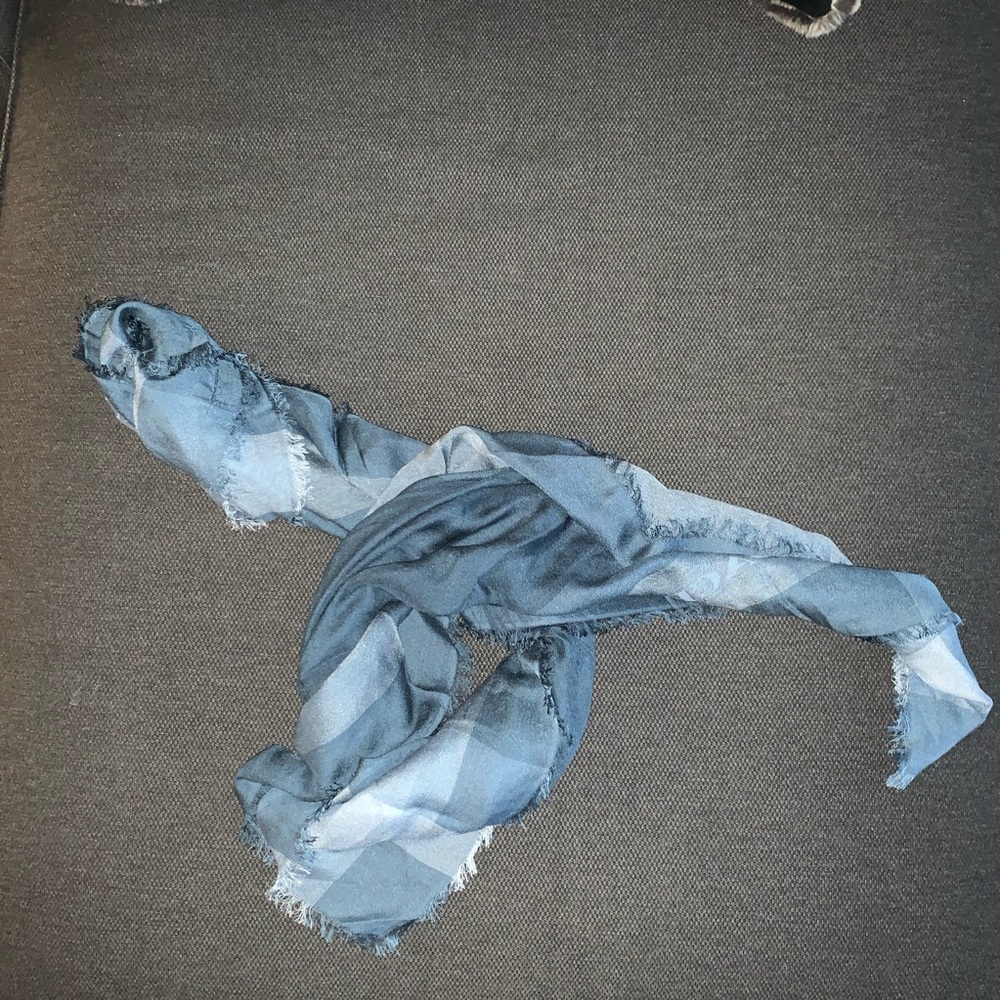 Coach Blue Fringe Plaid Square Scarf